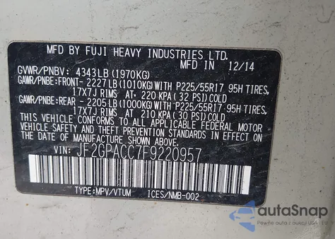 2015 Subaru Xv Crosstrek 2.0I Premium from USA, damaged, VIN JF2GPACC7F9220957